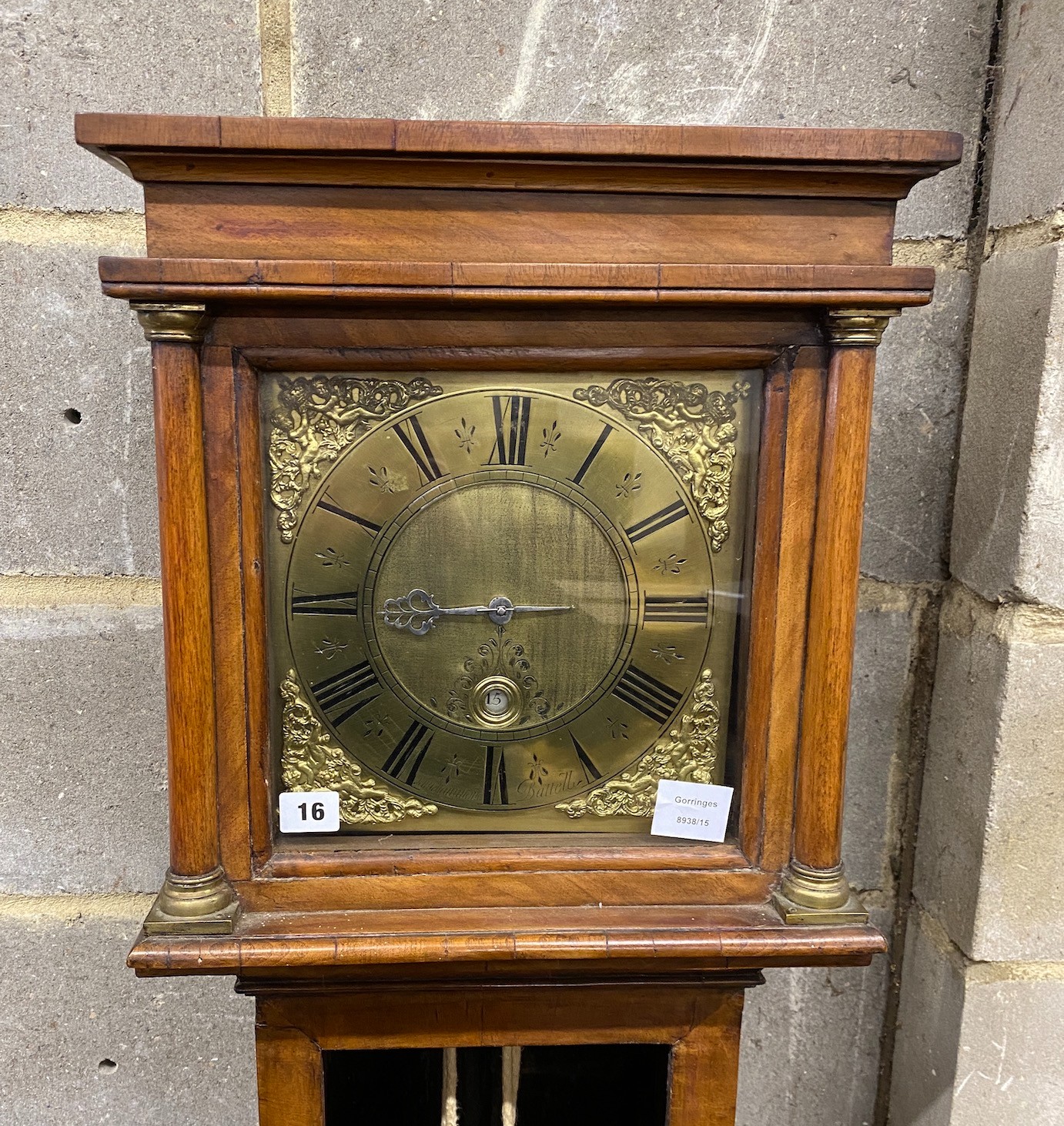 An 18th century walnut thirty hour longcase clock, the 10 inch square brass dial marked Sam Hammond, Battell, height 185cm